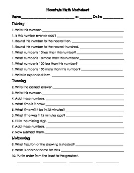 Mountain Math Worksheet | Math intervention, Math worksheet, Math