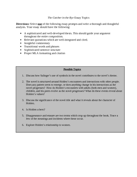 Catcher in the Rye Paper Outlines