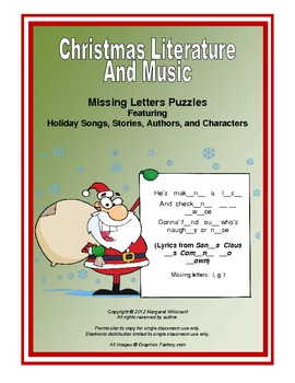 Christmas Crossword on Christmas Literature And Music Missing Letters Puzzles
