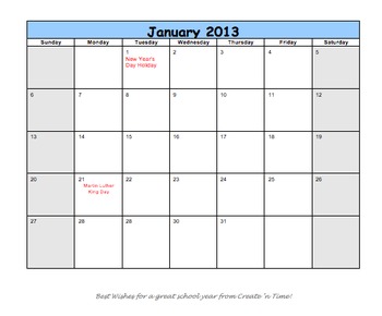 2013 Calendar  Word on Free 2012 2013 School Year Organizational Calendar Ms Word Format