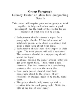 Main Idea Powerpoint on Literacy Center  Group Paragraph  Main Idea Details