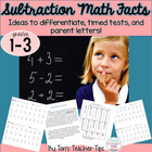 Math Facts- Timed Test and Parent Letters for Subtraction!