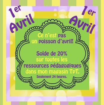 Pas de poisson d'avril ici...SOLDE de 20% le 1er avril