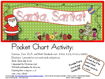 Santa, Santa Pocket Chart Poetry Set with Printable Poem to Color