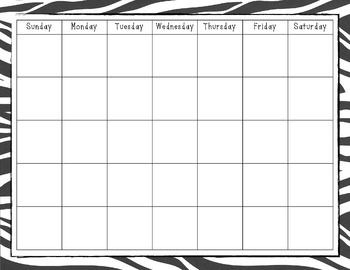 Blank Calendar Print on Zebra Print Calendar Blank