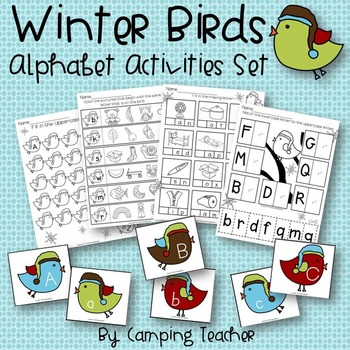 Winter Birds Alphabet Center Activities Set and No Prep Pr